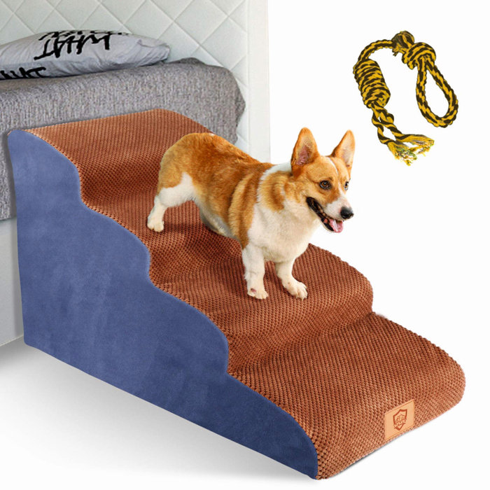 Tucker Murphy Pet™ High Density Foam Dog Steps 4 Tiers,Extra Wide Deep Pet Steps,NonSlip Pet